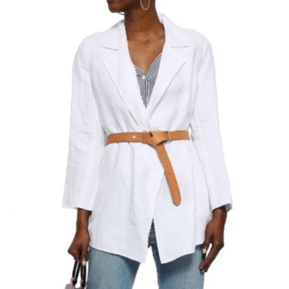 Theory Jackets & Blazers - Theory White Open Face Blazer Jacket Double Face Linen Longline Oversized Small